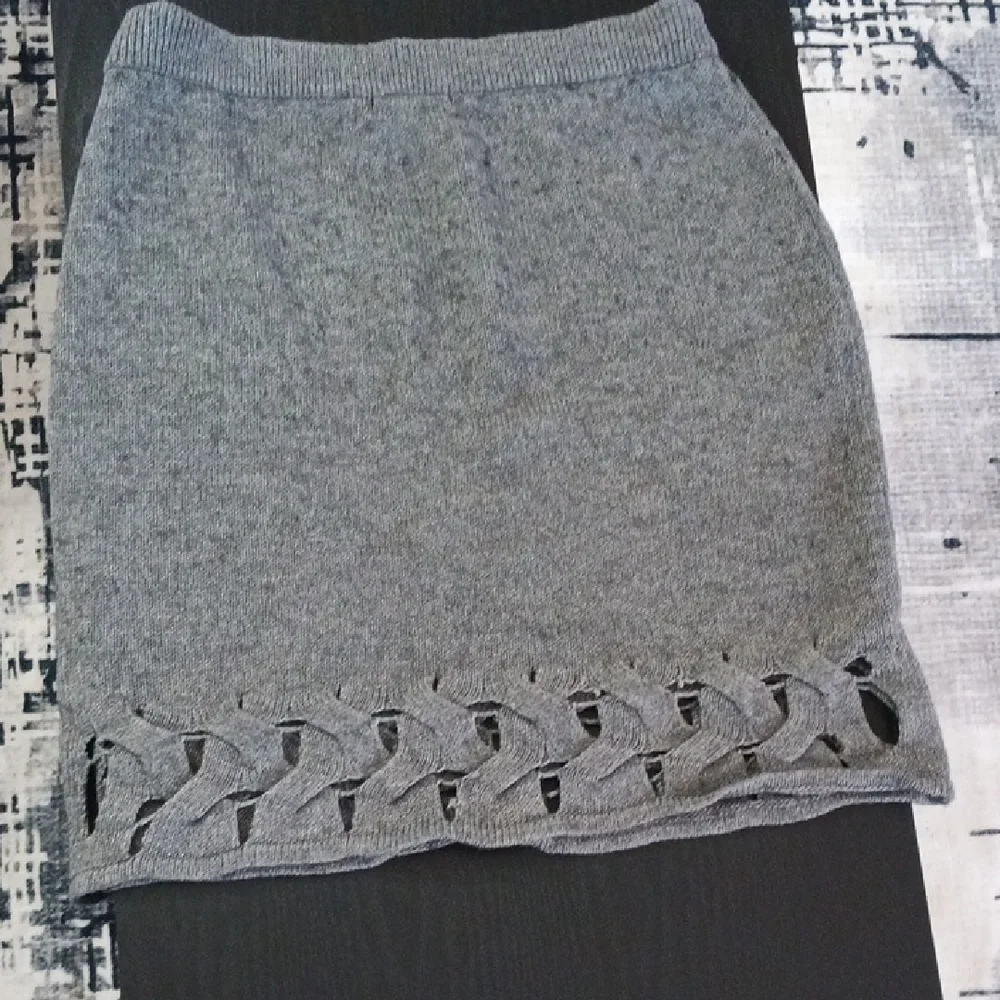 Blush Gray Knit Pencil Skirt with Braided Hem Detail